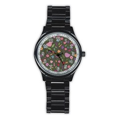 Floral pattern Stainless Steel Round Watch