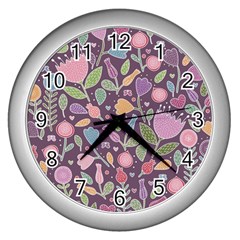 Floral Pattern Wall Clock (silver)