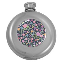 Floral Pattern Round Hip Flask (5 Oz) by Valentinaart