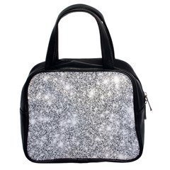 Silver And White Glitters Metallic Finish Party Texture Background Imitation Classic Handbag (two Sides) by genx