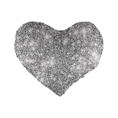 Silver And White Glitters Metallic Finish Party Texture Background Imitation Standard 16  Premium Flano Heart Shape Cushions by genx