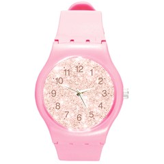 Rose Gold Pink Glitters Metallic Finish Party Texture Imitation Pattern Round Plastic Sport Watch (m) by genx