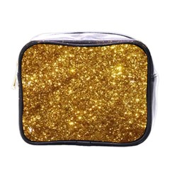Gold Glitters Metallic Finish Party Texture Background Faux Shine Pattern Mini Toiletries Bag (one Side) by genx