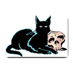 Black Cat & Halloween Skull Small Doormat  by gothicandhalloweenstore