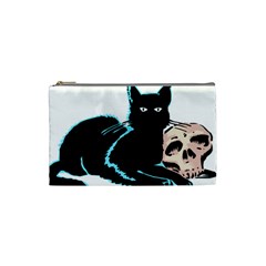Black Cat & Halloween Skull Cosmetic Bag (small) by gothicandhalloweenstore