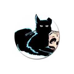 Black Cat & Halloween Skull Magnet 3  (round) by gothicandhalloweenstore