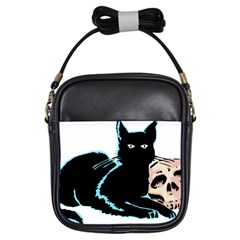 Black Cat & Halloween Skull Girls Sling Bag by gothicandhalloweenstore