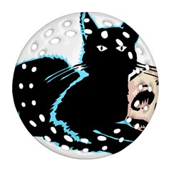 Black Cat & Halloween Skull Ornament (round Filigree) by gothicandhalloweenstore