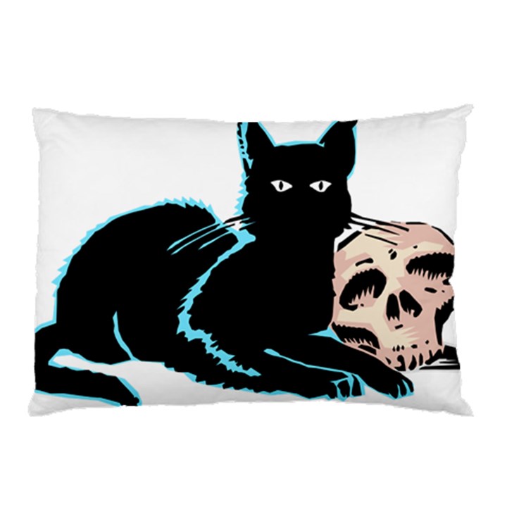 Black Cat & Halloween Skull Pillow Case (Two Sides)