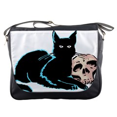 Black Cat & Halloween Skull Messenger Bag by gothicandhalloweenstore