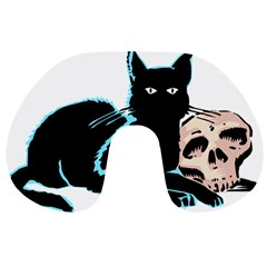 Black Cat & Halloween Skull Travel Neck Pillow by gothicandhalloweenstore