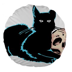 Black Cat & Halloween Skull Large 18  Premium Flano Round Cushions by gothicandhalloweenstore