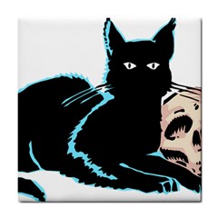 Black Cat & Halloween Skull Tile Coaster by gothicandhalloweenstore