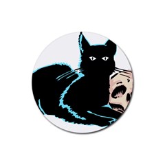 Black Cat & Halloween Skull Rubber Round Coaster (4 Pack)  by gothicandhalloweenstore