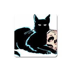 Black Cat & Halloween Skull Square Magnet