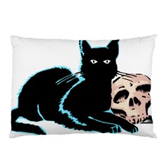 Black Cat & Halloween Skull Pillow Case (two Sides) by gothicandhalloweenstore