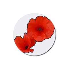Coquelicots Fleurs Rubber Round Coaster (4 Pack)  by kcreatif