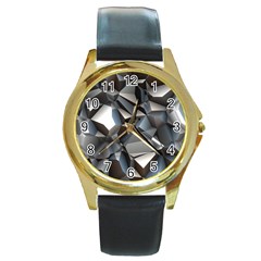 Triangles Polygon Color Silver Uni Round Gold Metal Watch by Wegoenart