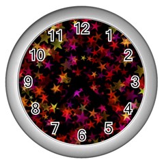 Seamless Star Texture Christmas Wall Clock (silver)