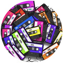 Cassette Many Record Graphics Wooden Puzzle Round