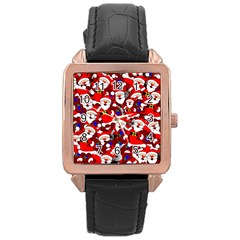 Nicholas Santa Christmas Pattern Rose Gold Leather Watch  by Wegoenart