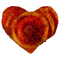 Abstract Dahlia Orange Autumn Large 19  Premium Heart Shape Cushions