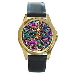 Bending Turn Distort Wave Modern Round Gold Metal Watch by Wegoenart