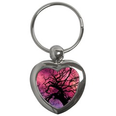 Trees Silhouette Sky Clouds Sunset Key Chain (heart)