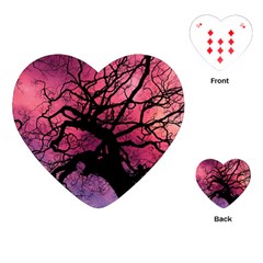 Trees Silhouette Sky Clouds Sunset Playing Cards Single Design (heart) by Wegoenart