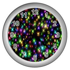 Star Colorful Christmas Abstract Wall Clock (silver) by Wegoenart