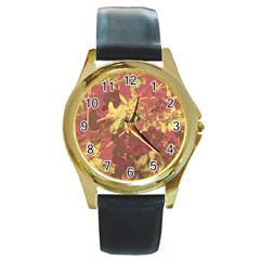 Tropical Vintage Floral Artwork Print Round Gold Metal Watch by dflcprintsclothing
