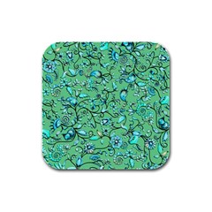 Green Flowers Rubber Square Coaster (4 pack) 