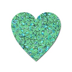 Green Flowers Heart Magnet