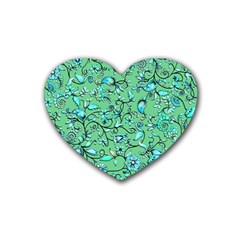 Green Flowers Heart Coaster (4 pack) 