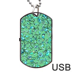 Green Flowers Dog Tag Usb Flash (two Sides) by ZeeBee