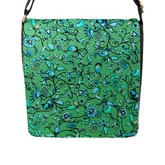 Green Flowers Flap Closure Messenger Bag (L)