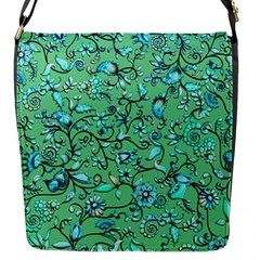 Green Flowers Flap Closure Messenger Bag (S)