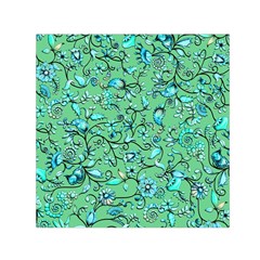 Green Flowers Small Satin Scarf (Square)