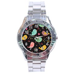 Birds Cute Pattern Background Stainless Steel Analogue Watch