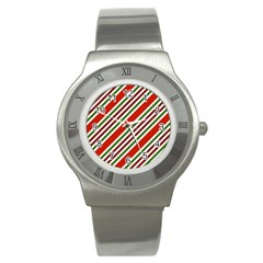 Christmas Color Stripes Stainless Steel Watch by Vaneshart