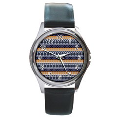 Abstract Seamless,pattern Graphic Lines Vintage Background Grunge Diamond Square Round Metal Watch