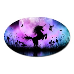 Wonderful Unicorn With Fairy In The Night Oval Magnet by FantasyWorld7