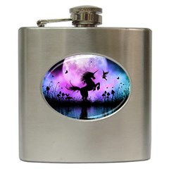 Wonderful Unicorn With Fairy In The Night Hip Flask (6 Oz)