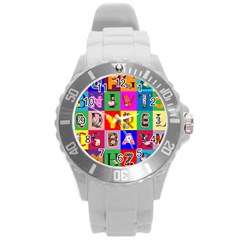 Alphabet Pattern Round Plastic Sport Watch (l) by designsbymallika