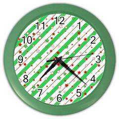 Christmas Paper Stars Pattern Texture Background Colorful Colors Seamless Copy Color Wall Clock by Vaneshart