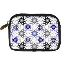 Pearl Pattern Floral Design Art Digital Seamless Blue Black Digital Camera Leather Case by Vaneshart