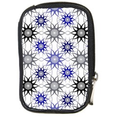 Pearl Pattern Floral Design Art Digital Seamless Blue Black Compact Camera Leather Case