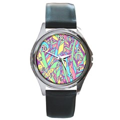 Feathers Pattern Round Metal Watch