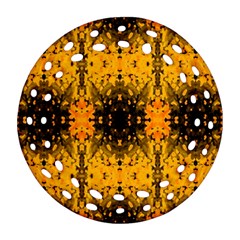 Pattern Wallpaper Background Yellow Amber Black Round Filigree Ornament (two Sides)