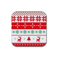 Ugly Christmas Sweater Pattern Rubber Coaster (square)  by Sobalvarro